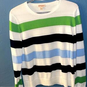 Brooks Brothers stripy sweater green white blue black extra small cotton
